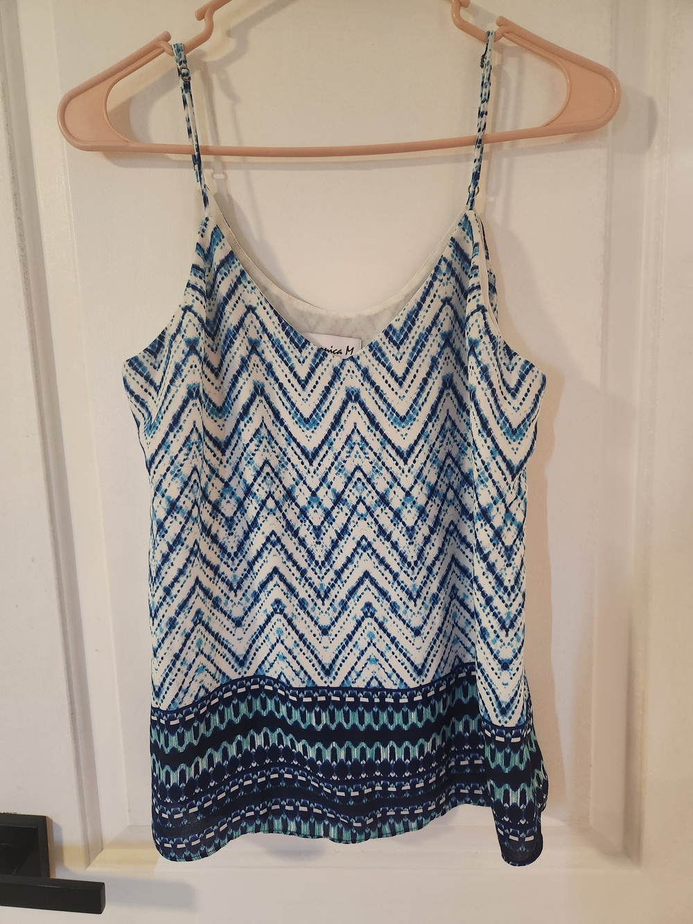 Veronica M Blue & White Chevron Print Spaghetti Strap Tank